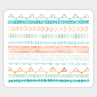 Orange Peach Green Aqua Blue Hand Drawn watercolor geometric Pattern Sticker